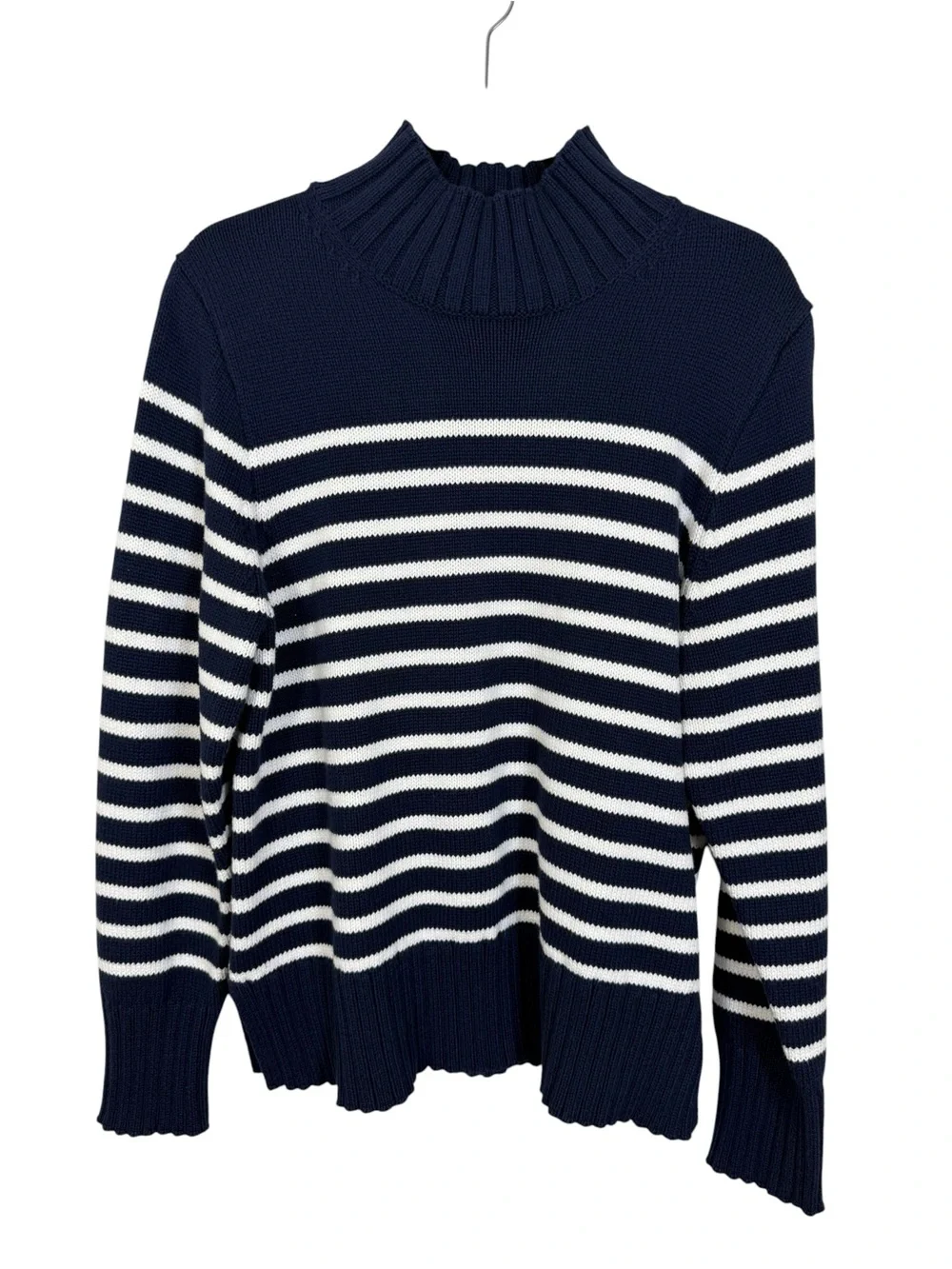 NWOT J. Crew Cotton Turtleneck Sweater Navy White Stripe Coastal Preppy Sz Large